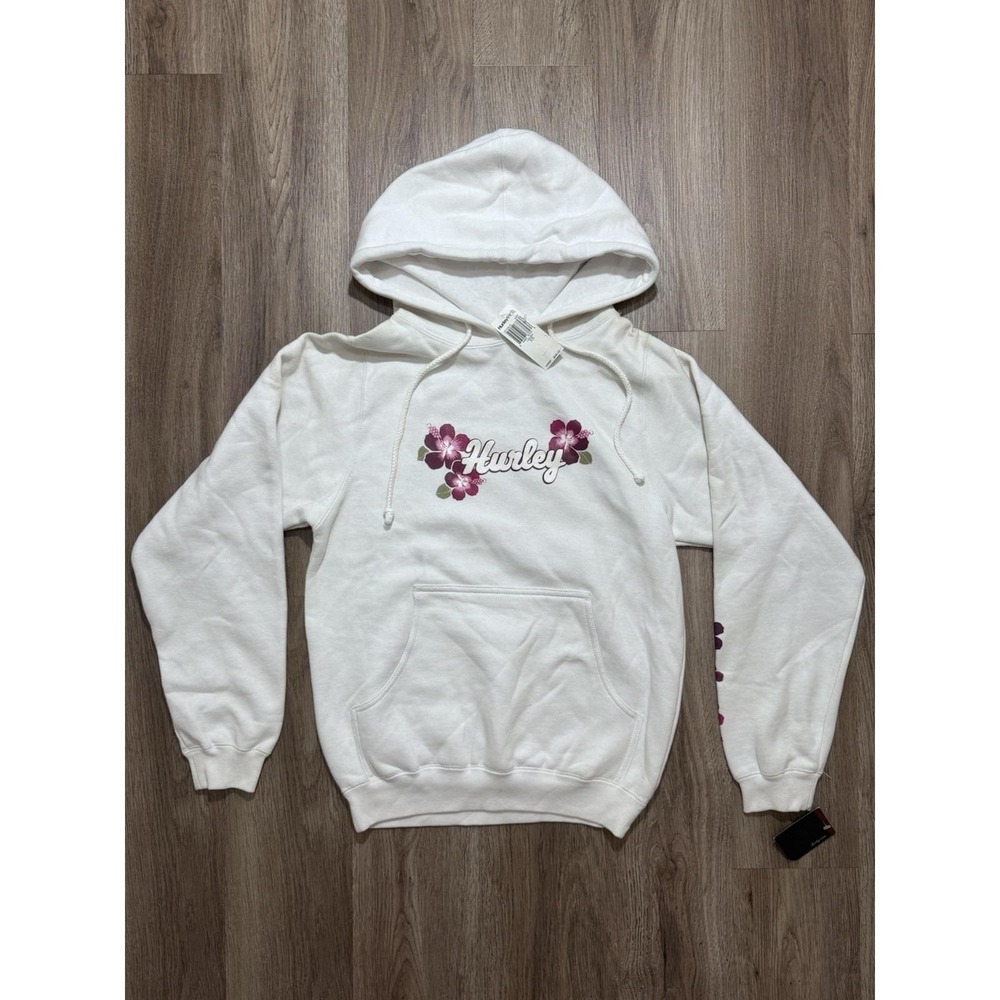 Y2K Hurley‎ Flowery Logo White Women Hoodie Size XS